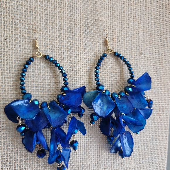 Elegant Blue Beaded Earrings - Picture 5 of 6